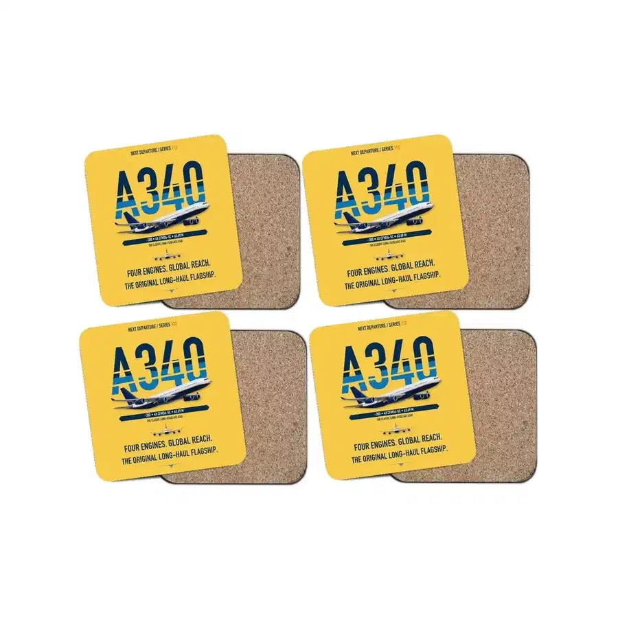 Airbus A340-300 design on yellow 4 pieces set coaster