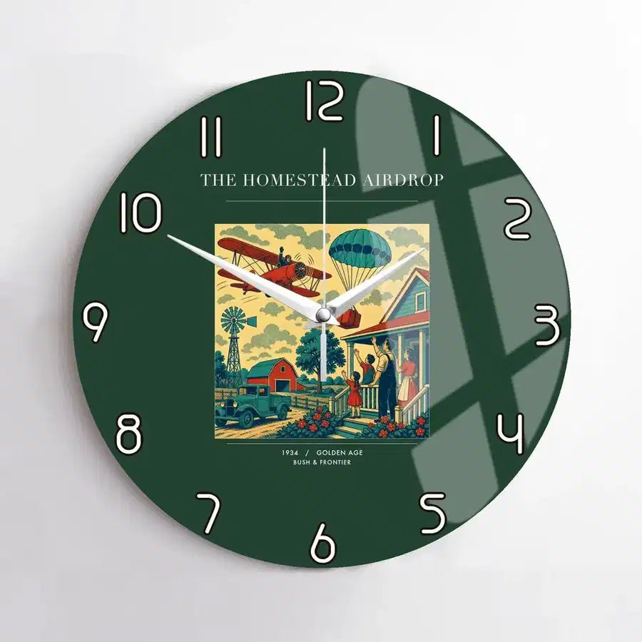 VINTAGE G4199 - The Homestead Airdrop - Designed Wall Clocks design on darkgreen no-frame
