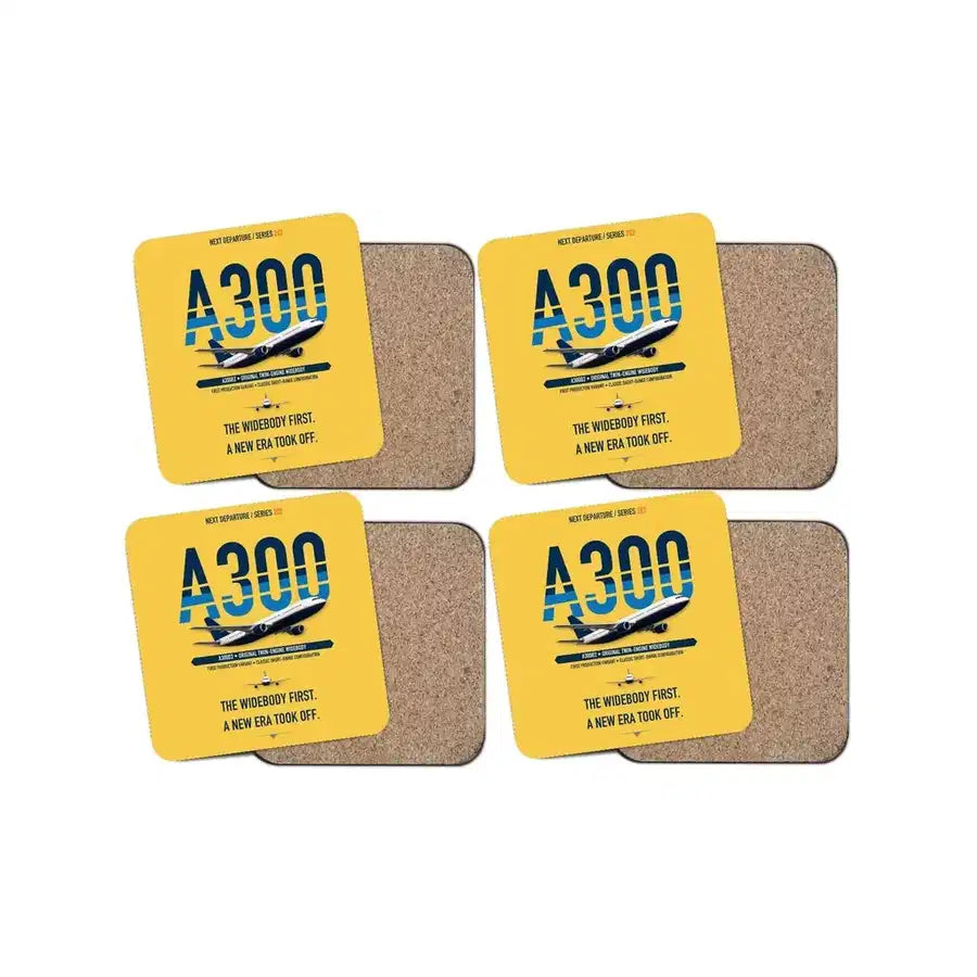 Airbus A300B2 design on yellow 4 pieces set coaster