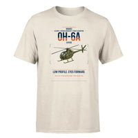 Thumbnail for Hughes OH-6A Cayuse design on beige t-shirt, single-side print