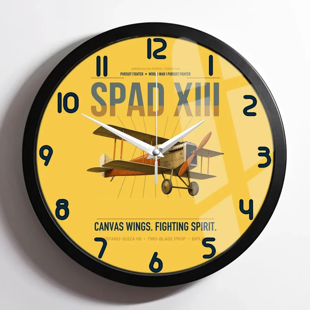SPAD XIII design on yellow framed wall clock
