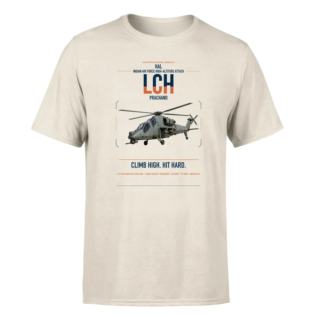 HAL LCH Prachand design on beige t-shirt, single-side print