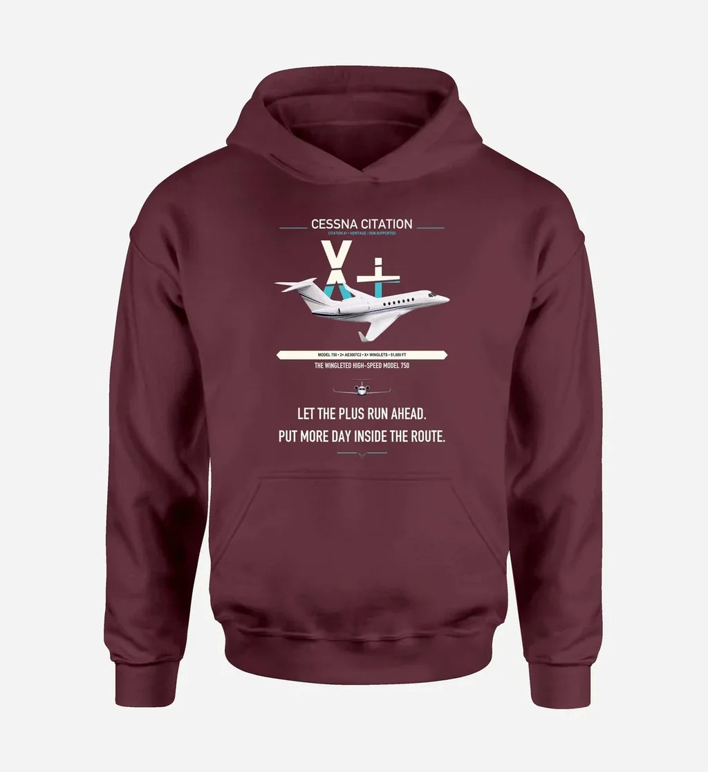 Cessna Citation X+ design on dark red double-side hoodie, single-side print