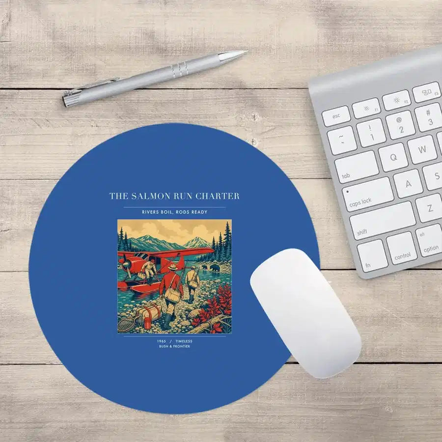 VINTAGE G4289 - The Salmon Run Charter - Designed Mouse Pads design on blue round