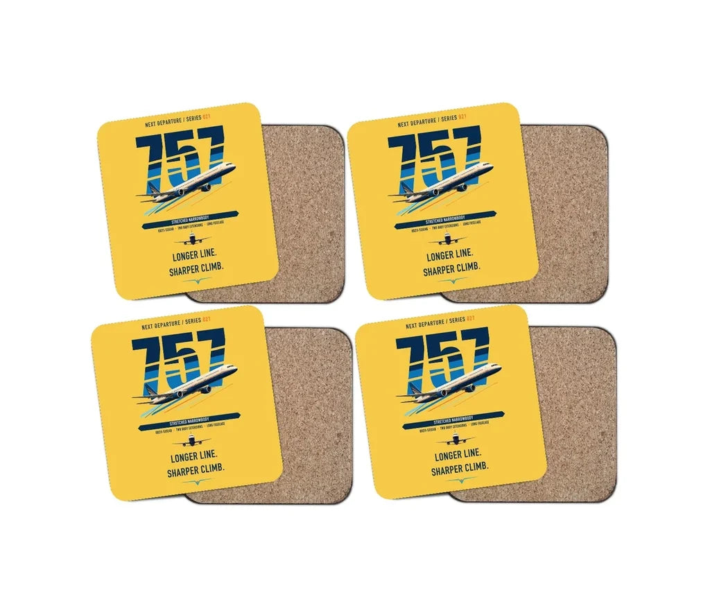 Boeing 757-300 design on yellow 4 pieces set coaster