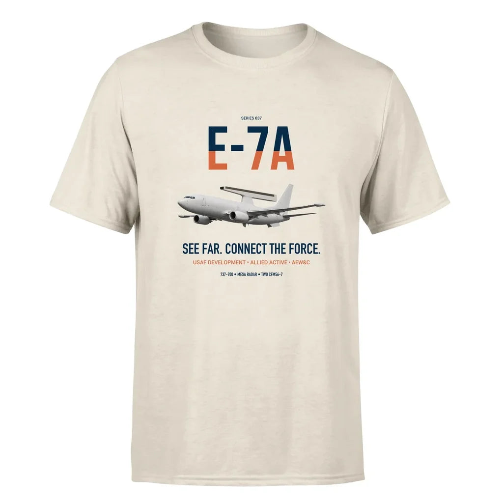 E-7A Wedgetail design on beige double-side t-shirt, single-side print