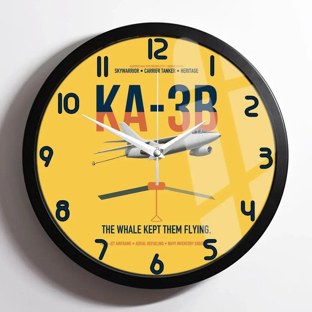 KA-3B Skywarrior design on yellow framed wall clock