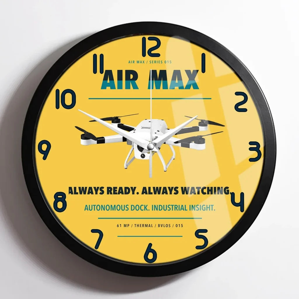 Percepto Air Max design on yellow framed wall clock