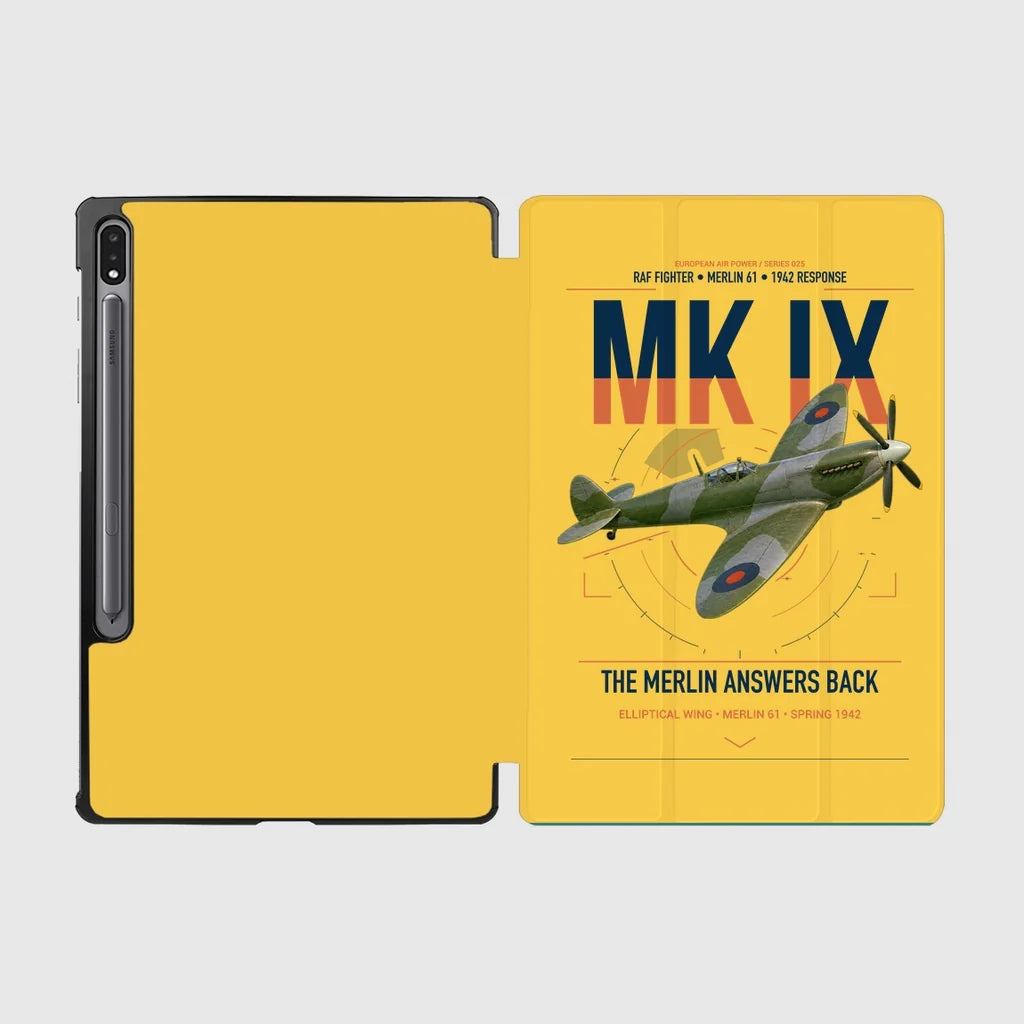 Supermarine Spitfire Mk IX design on yellow samsung tablet tablet case