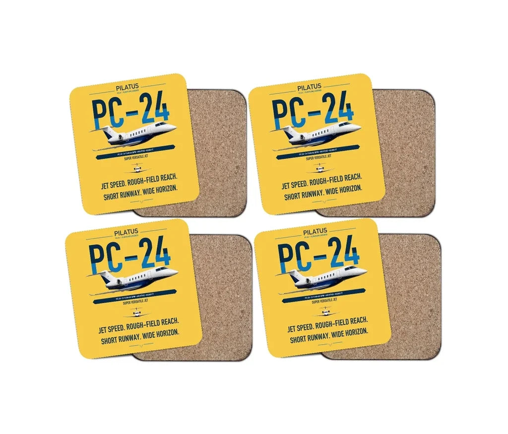 Pilatus PC-24 design on yellow 4 pieces set coaster