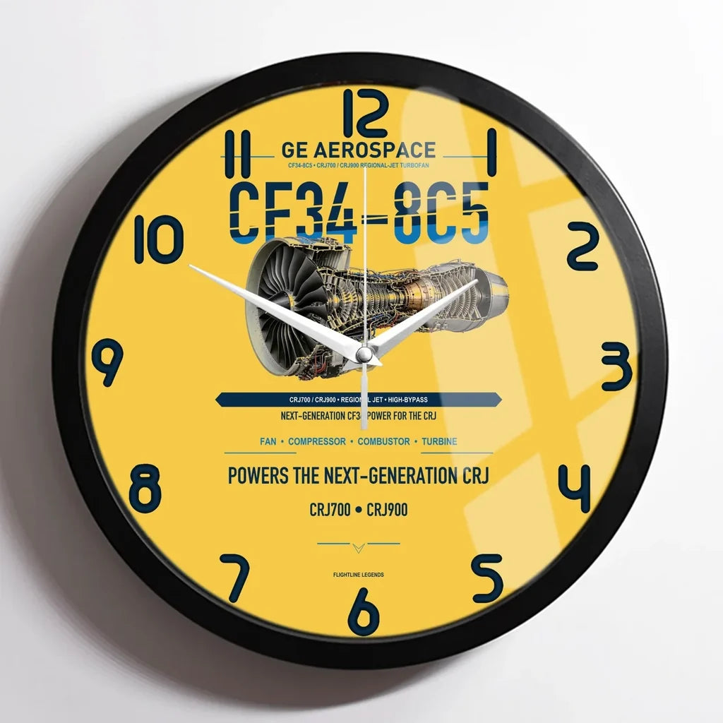 CF34-8C5 design on yellow framed wall clock