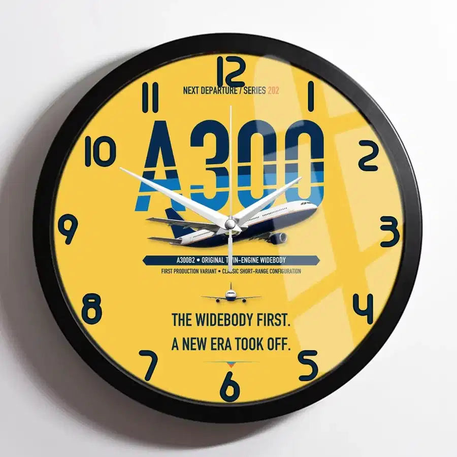 Airbus A300B2 design on yellow framed wall clock
