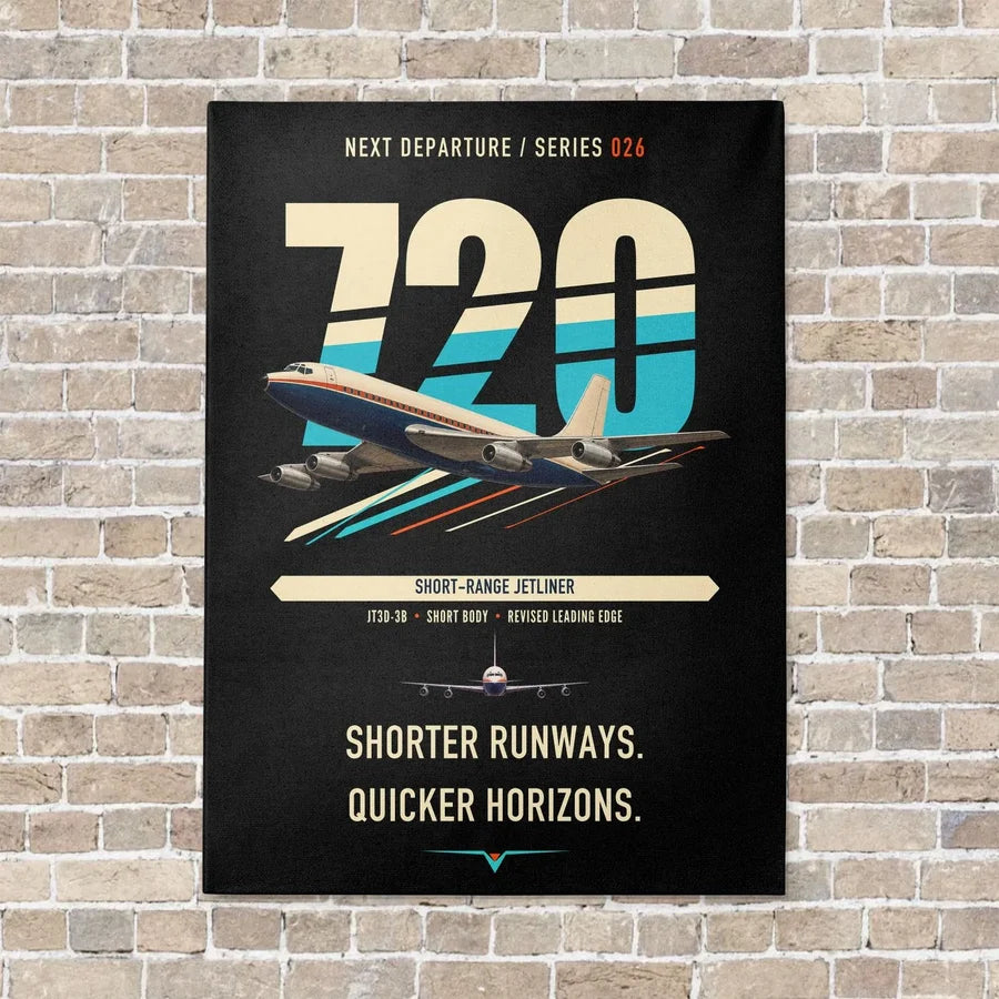 Boeing 720B vertical canvas print - no frame - black background