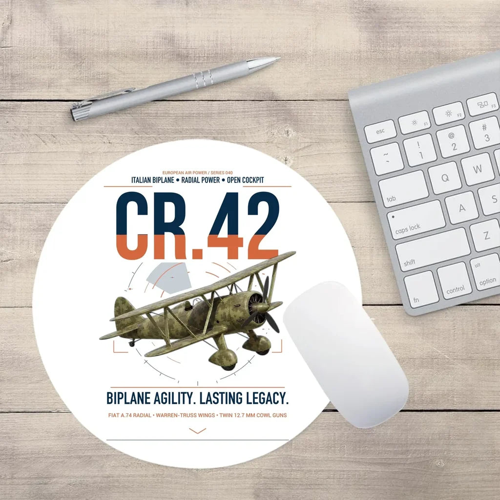 Fiat CR.42 Falco design on white round mouse pad