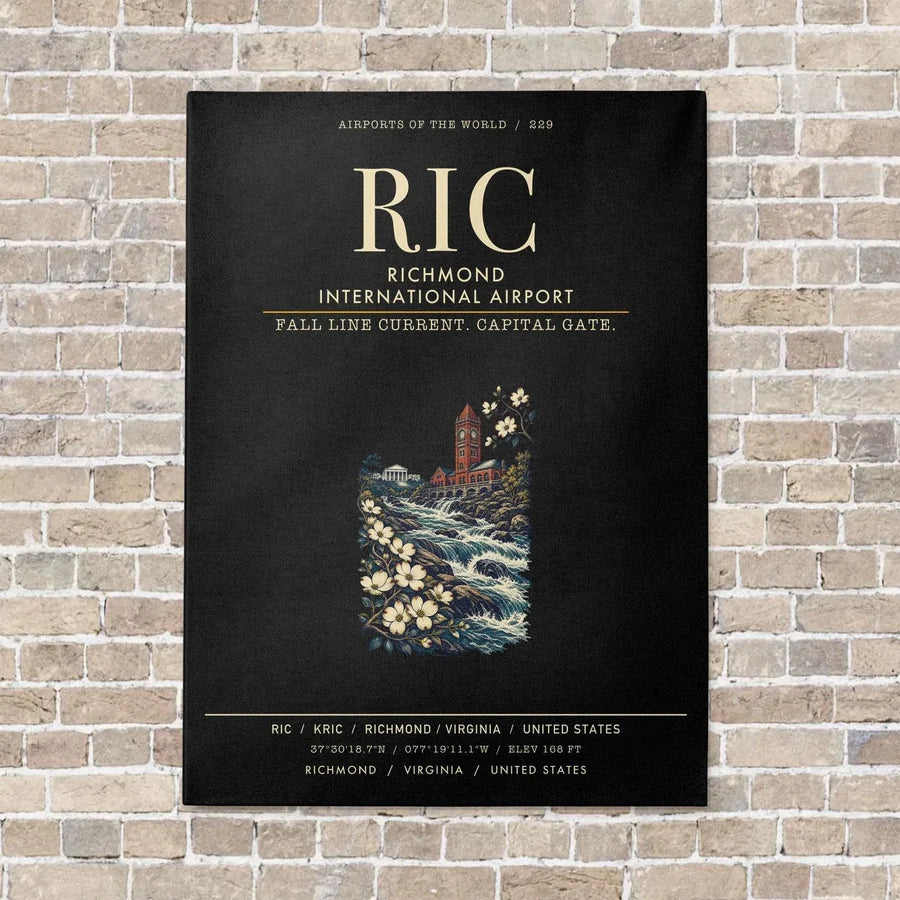 Richmond International Airport RIC vertical canvas print - no frame - black background