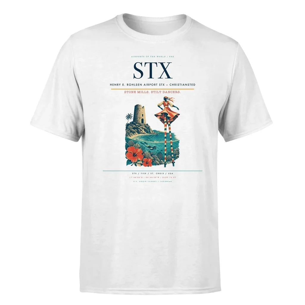 Henry E. Rohlsen Airport (STX) T-Shirt single-side front print in White | henry-e-rohlsen-airport-stx-double-side-t-shirt