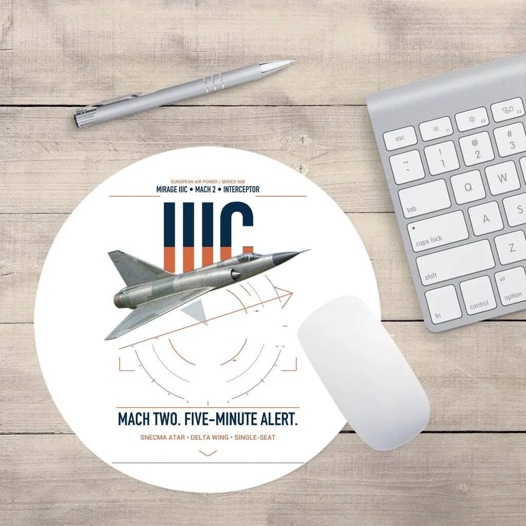 Dassault Mirage IIIC design on white round mouse pad