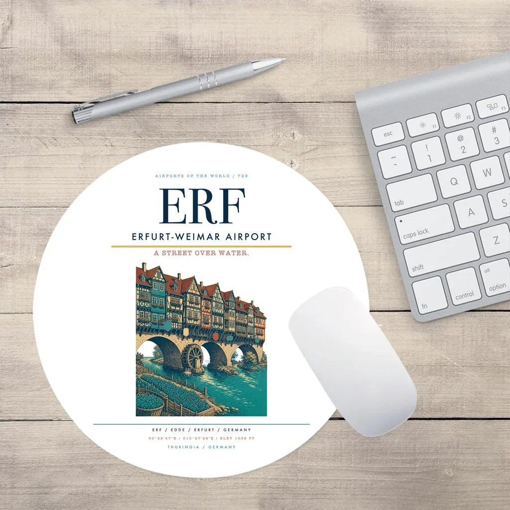 Erfurt-Weimar Airport (ERF) design on white round mouse pad
