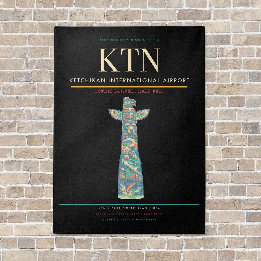 Ketchikan International Airport KTN vertical canvas print - no frame - black background