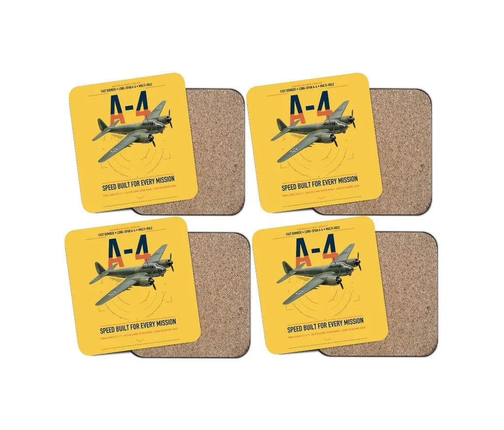Junkers Ju 88A-4 design on yellow 4 pieces set coaster