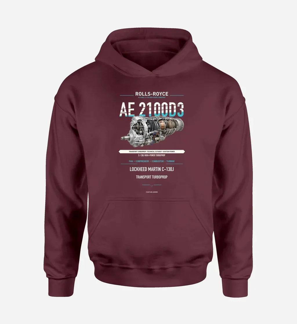 AE 2100D3 design on dark red hoodie single side