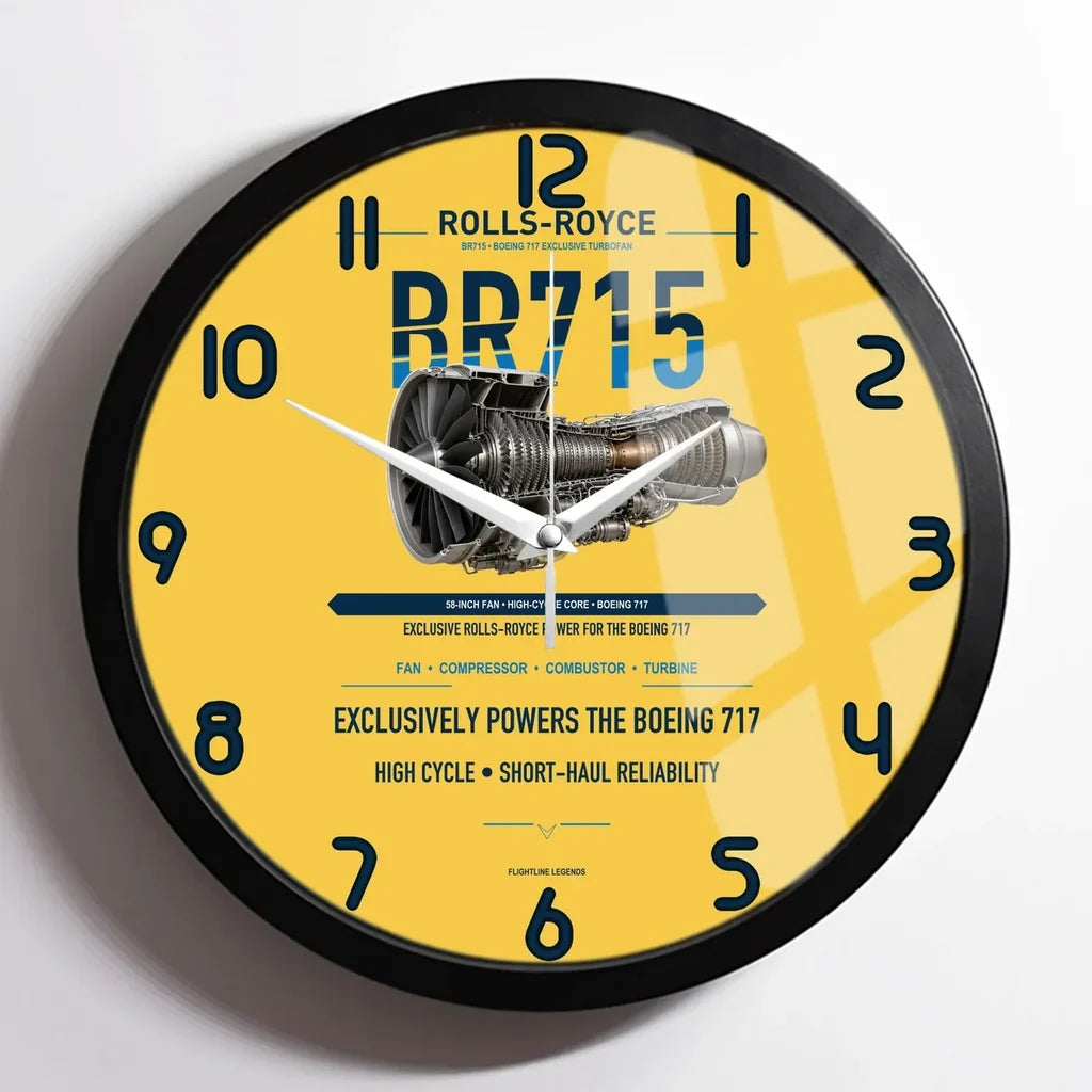BR715 design on yellow framed wall clock