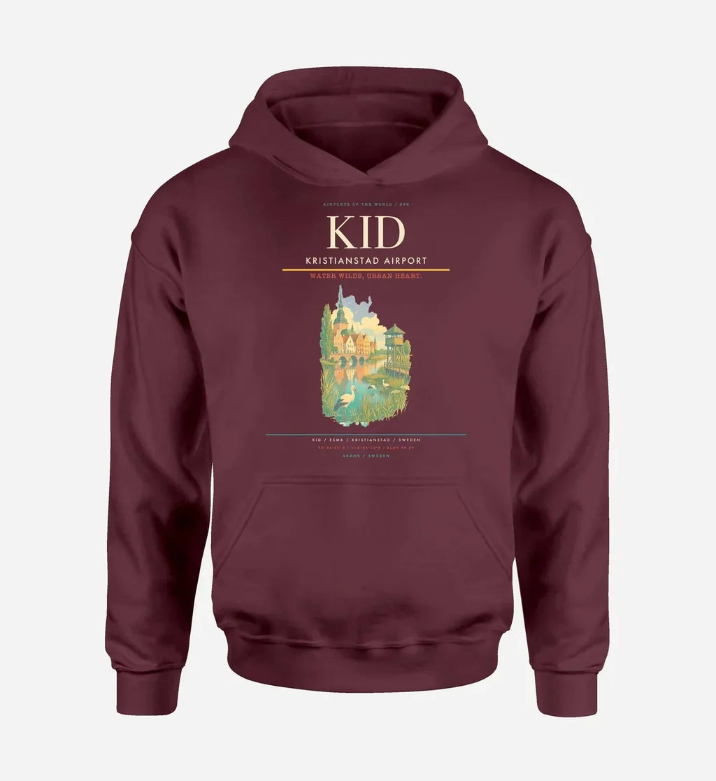 Kristianstad Airport (KID) design on dark red hoodie single-side print