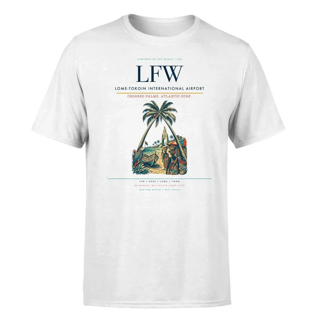 Lome-Tokoin International Airport (LFW) T-Shirt single-side front print in White | lome-tokoin-international-airport-lfw-double-side-t-shirt