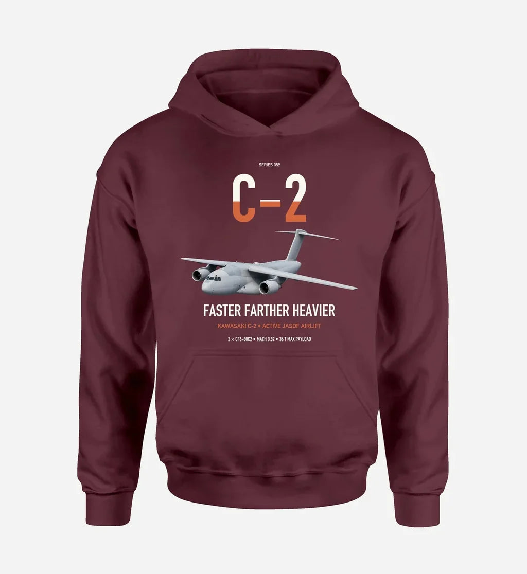 Kawasaki C-2 design on dark red double-side hoodie, single-side print