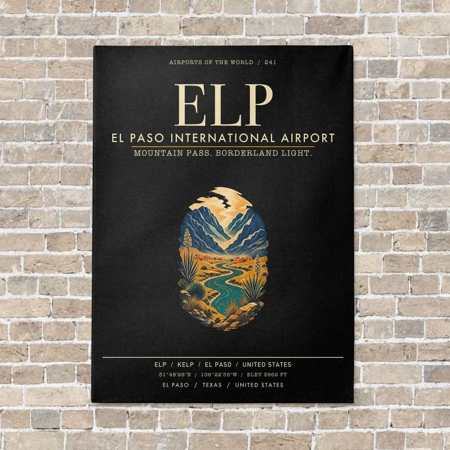 El Paso International Airport ELP vertical canvas print - no frame - black background