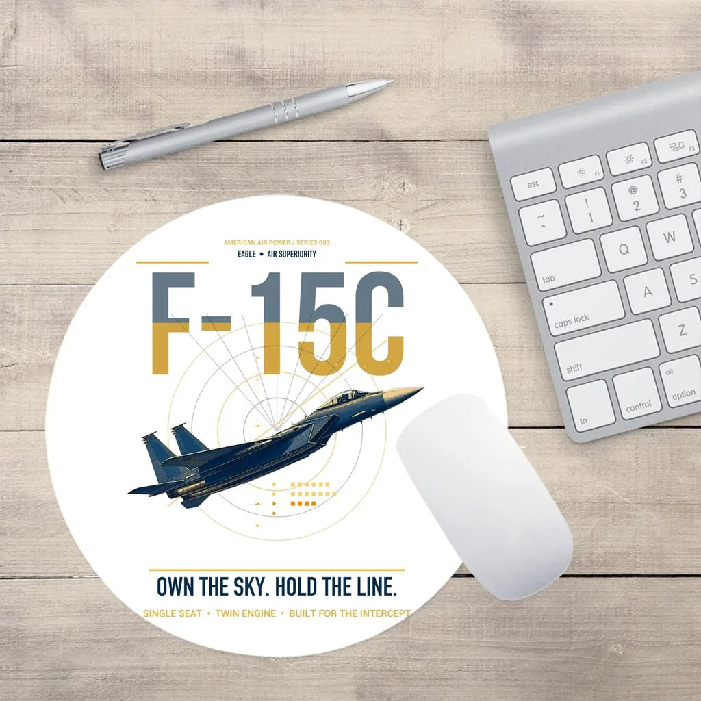 F-15C Eagle design on white round mouse pad