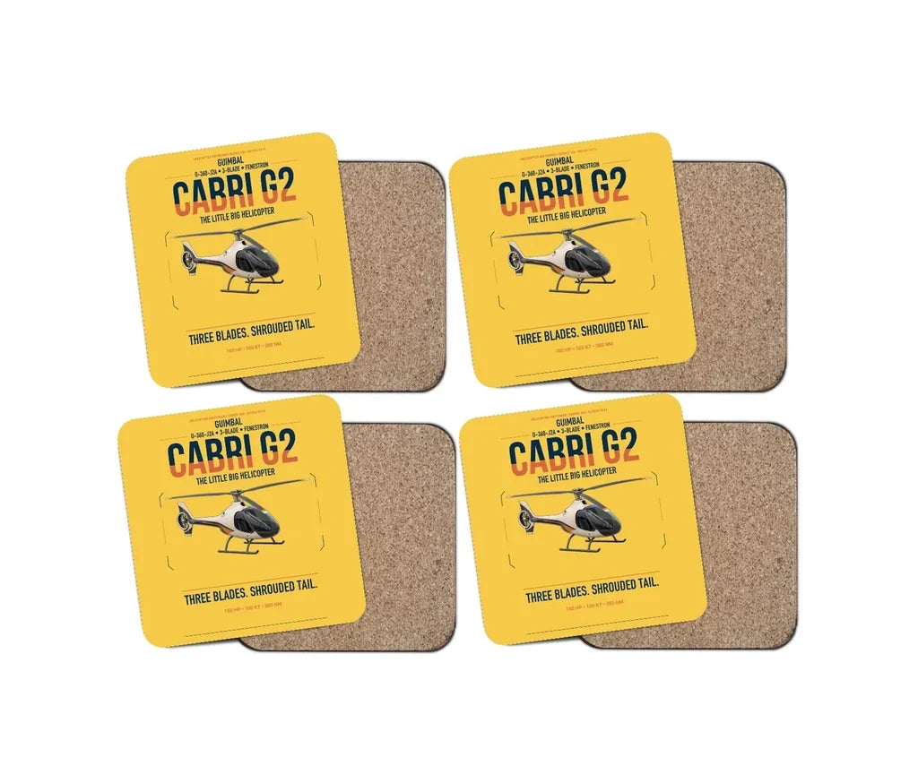 Guimbal Cabri G2 design on yellow 4 pieces set coaster