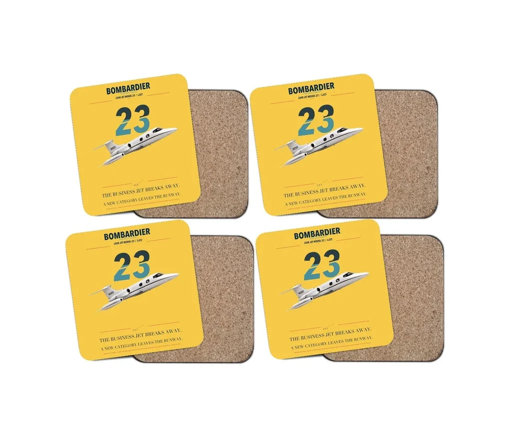 Bombardier Learjet 23 design on yellow 4 pieces set coaster