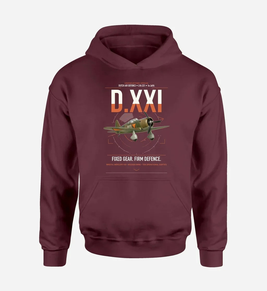 Fokker D.XXI — Dutch LVA aircraft 221 design on dark red double-side hoodie, single-side print