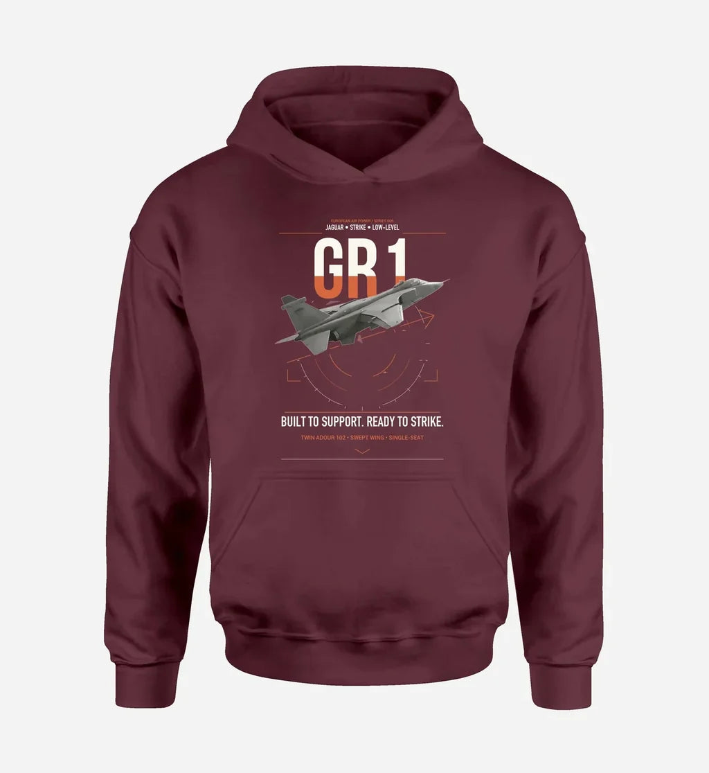 SEPECAT Jaguar GR1 design on dark red double-side hoodie, single-side print