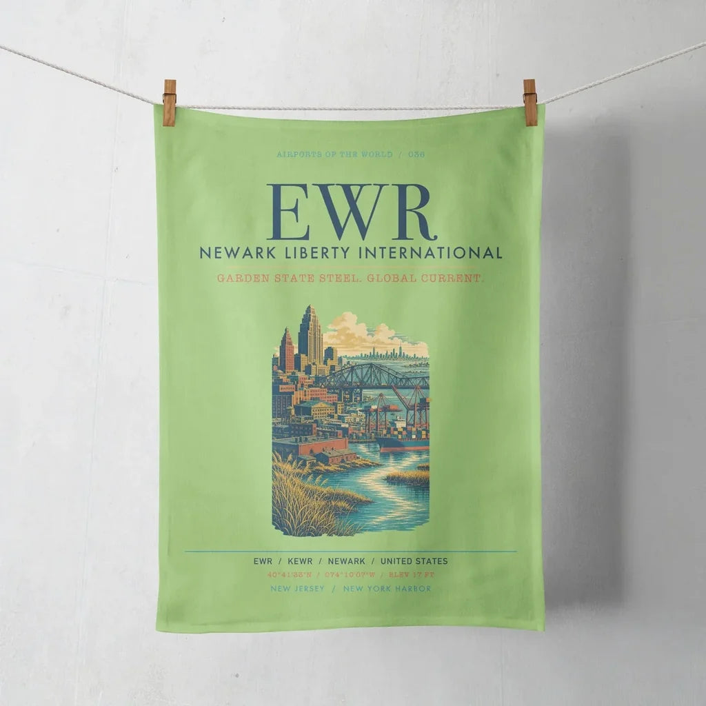 Newark Liberty International Airport (EWR) design on light green towel