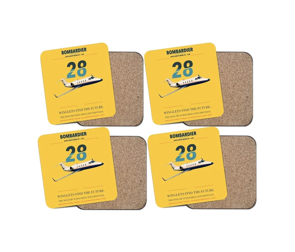 Bombardier Learjet 28 design on yellow 4 pieces set coaster