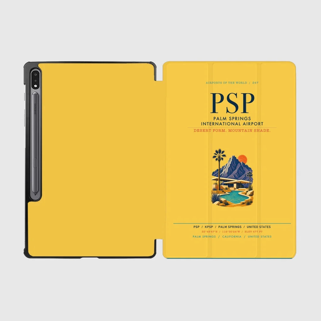 Palm Springs International Airport (PSP) design on yellow samsung tablet tablet case