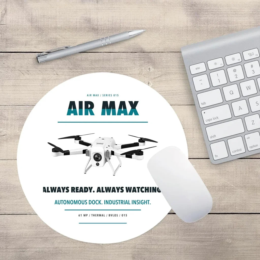 Percepto Air Max design on white round mouse pad