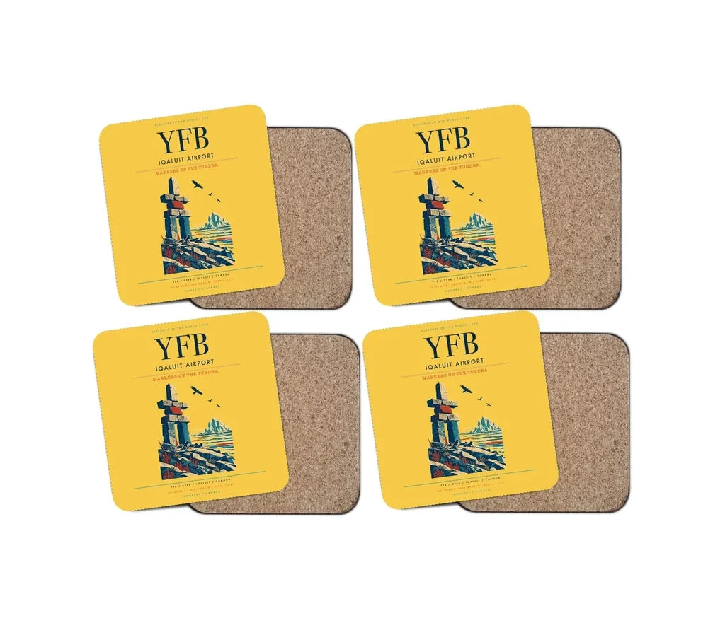 Iqaluit Airport (YFB) design on yellow 4 pieces set coaster