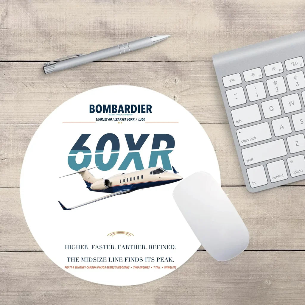 Bombardier Learjet 60XR design on white round mouse pad