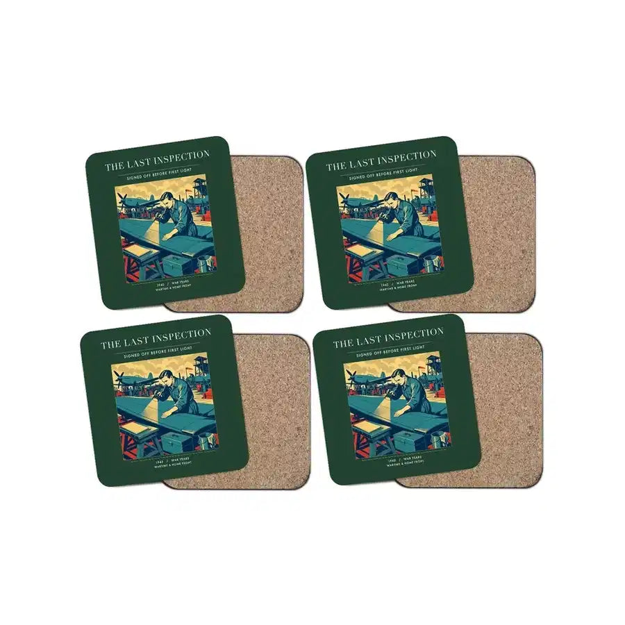 The Last Inspection - Designed Coasters design on dark green 4-pieces-set