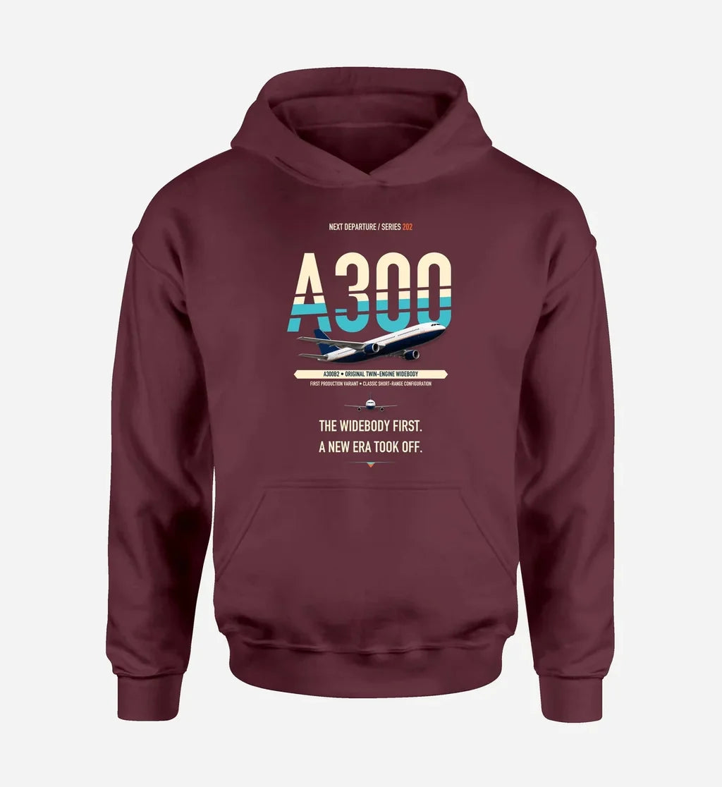 Airbus A300B2 design on dark red hoodie single side