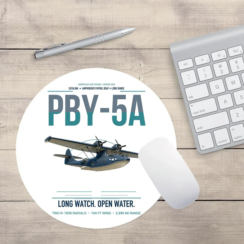 PBY-5A Catalina design on white round mouse pad