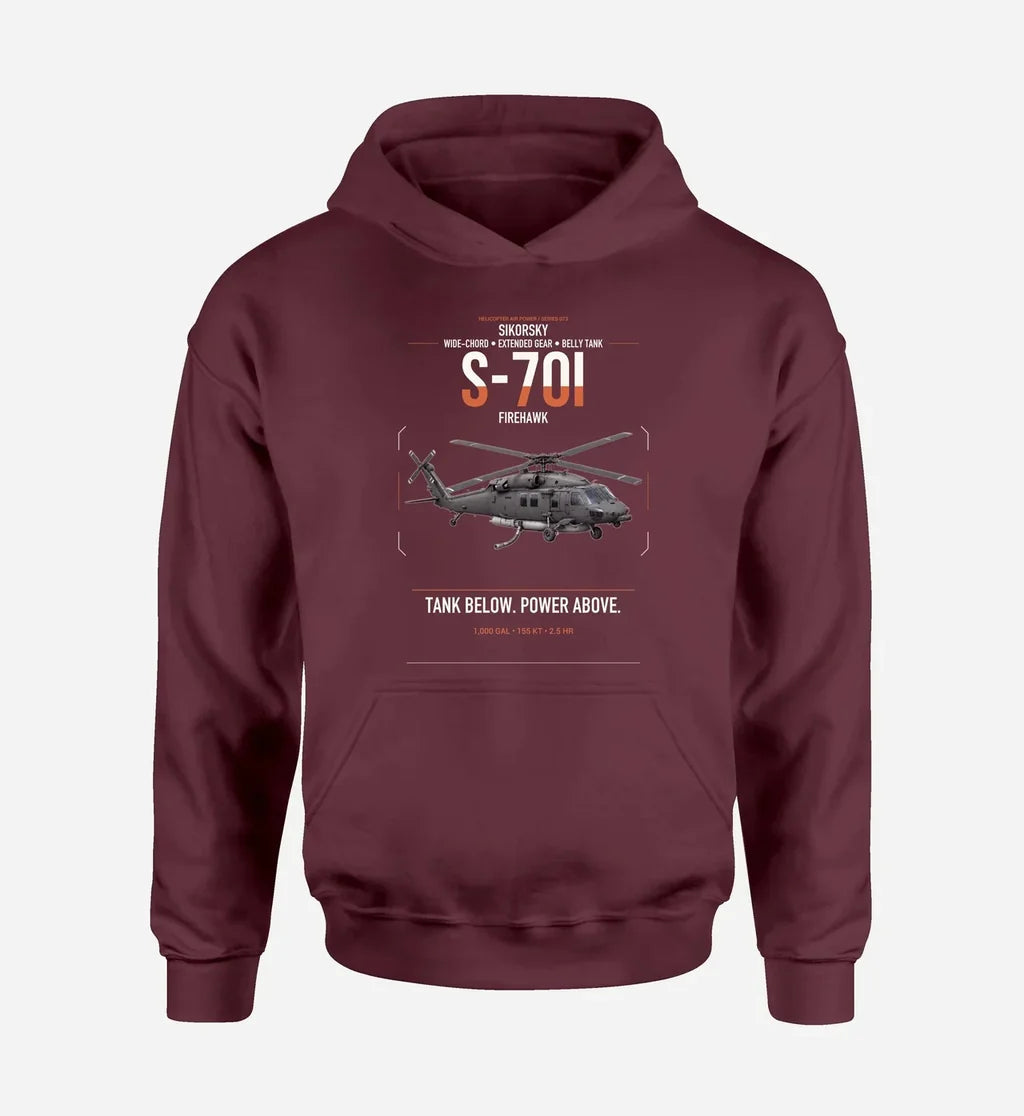 Sikorsky S-70i FIREHAWK design on dark red double-side hoodie, single-side print