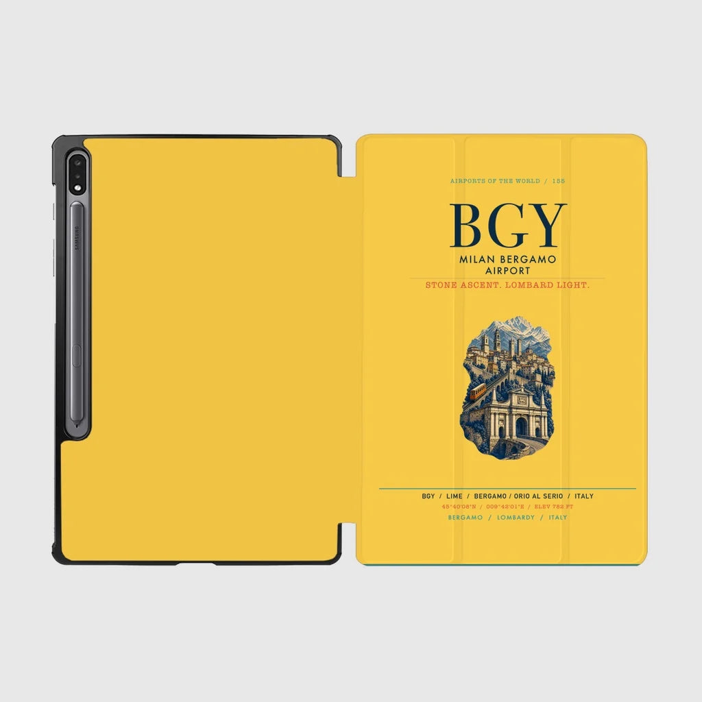 Milan Bergamo Airport (BGY) design on yellow samsung tablet tablet case