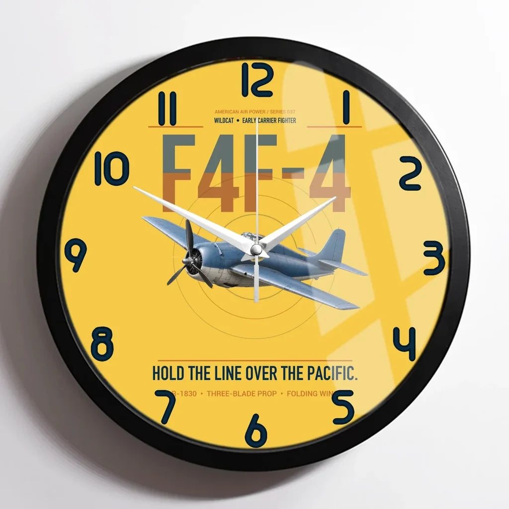 F4F-4 Wildcat design on yellow framed wall clock