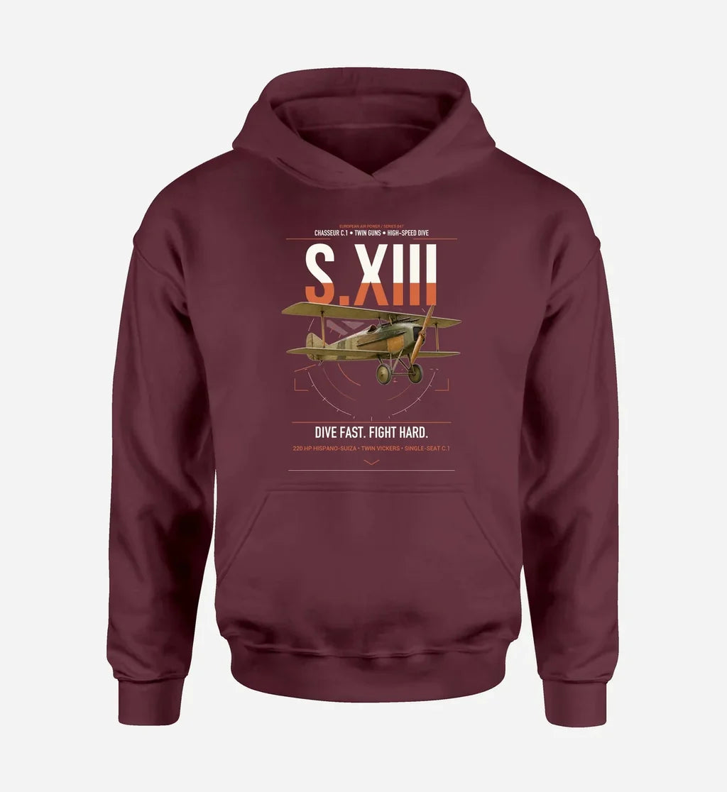 SPAD S.XIII C.1 design on dark red double-side hoodie, single-side print
