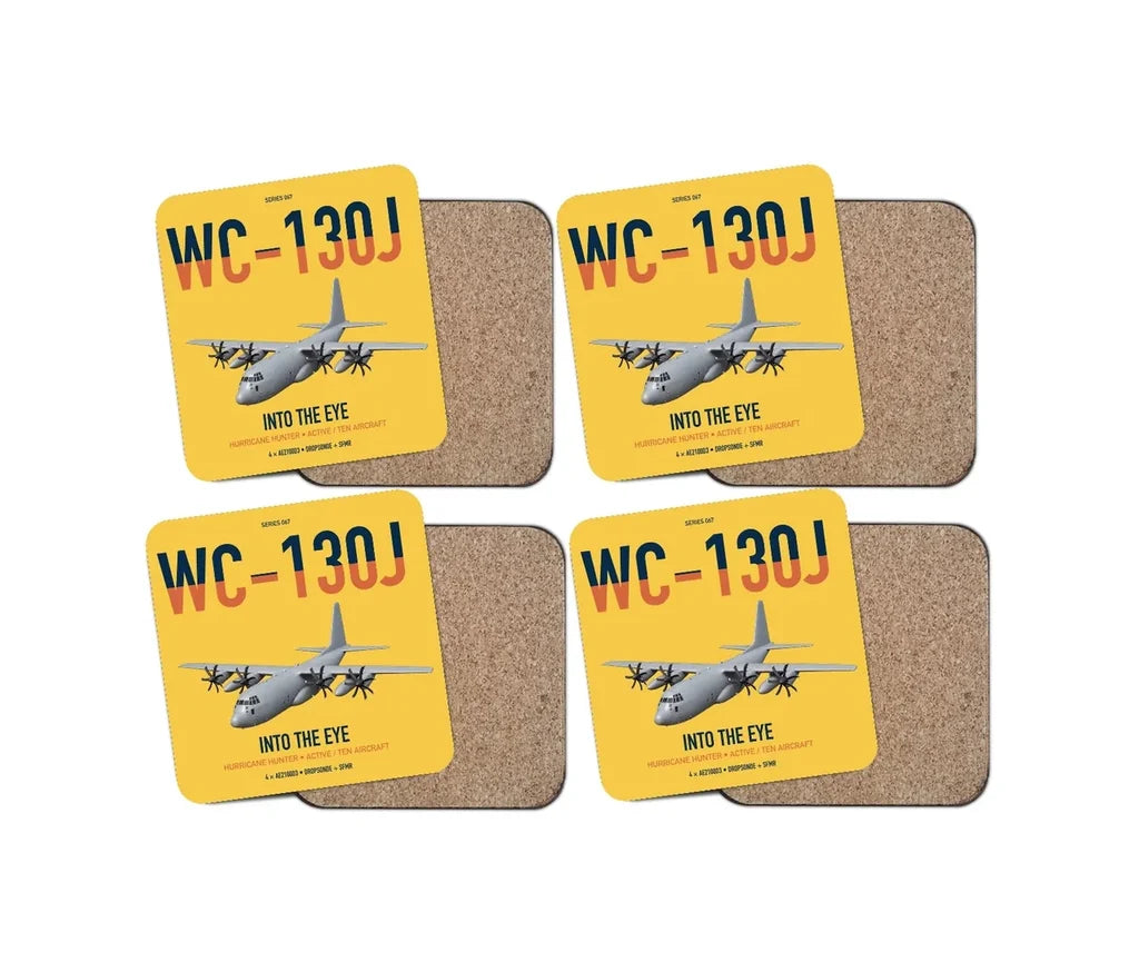 WC-130J Hurricane Hunter design on yellow 4 pieces set coaster