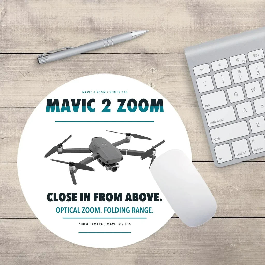 DJI Mavic 2 Zoom design on white round mouse pad